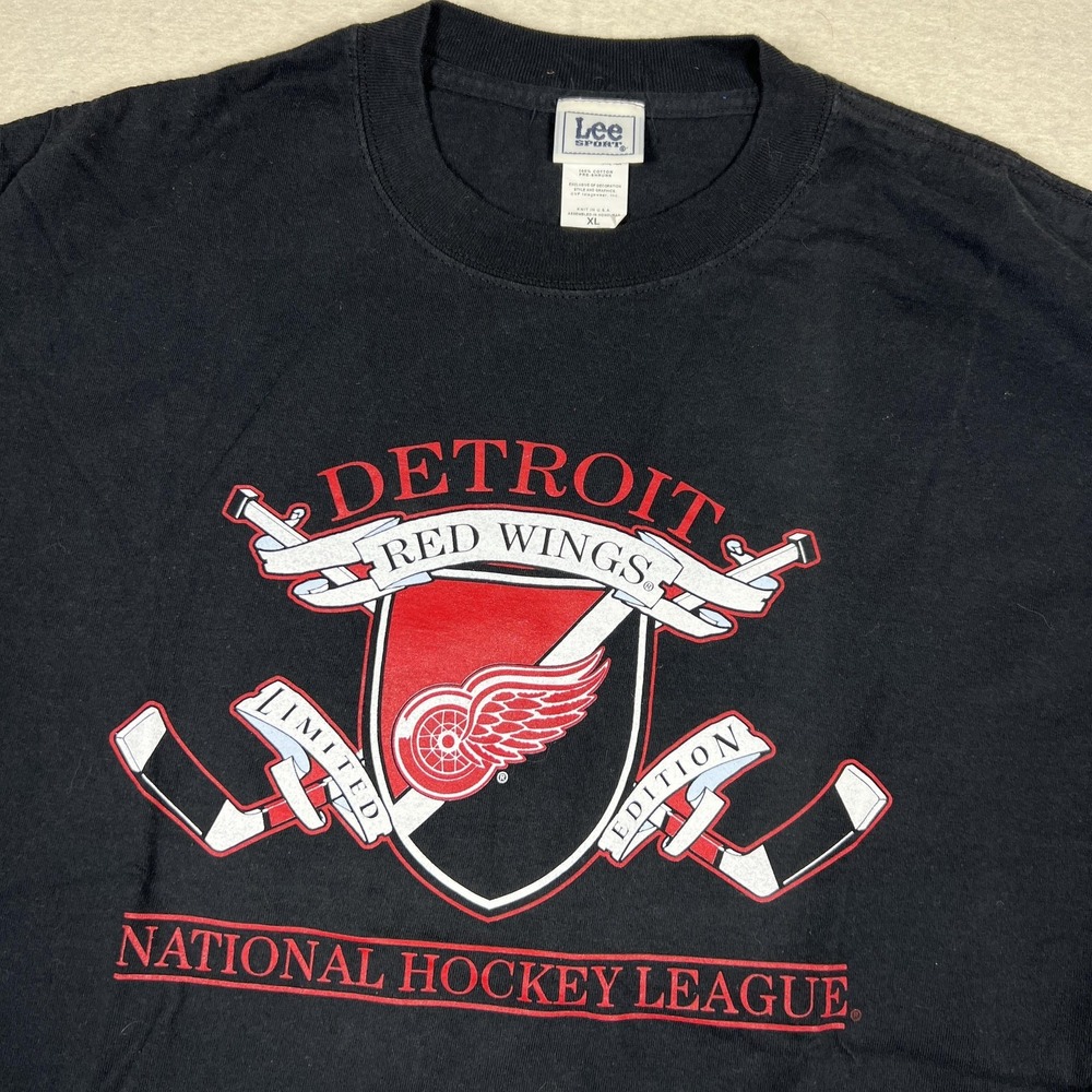 Vintage Lee Sport Detroit Red Wings Shirt Mens XL Black NHL Hockey 90s
